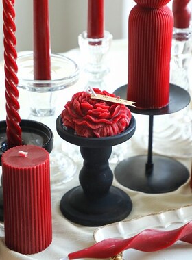 法式复古酒红色烛台摆件装饰摆件节日婚礼艺术造型家居空间装饰品
