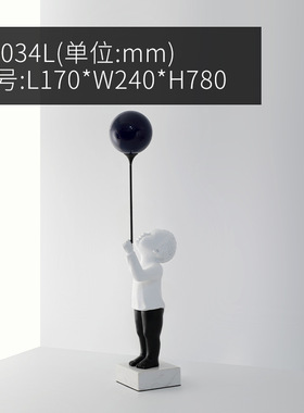 简约现代酒店别墅红色气球男孩人物摆件样板房端景台雕塑软装摆设