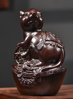 黑檀木雕十二生肖摆件一套实木质鼠牛虎兔龙蛇马羊猴鸡狗猪工艺品