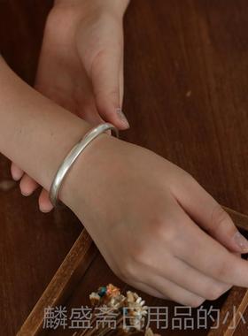 正品999银手纯工原创光板细手镯刻字定制图送案女友闺可蜜礼物