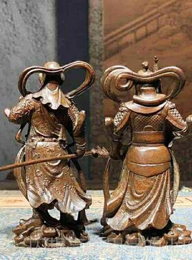 正品财实心韦纯铜关武神陀菩萨佛像古玩铜件公手把件紫铜器茶宠小