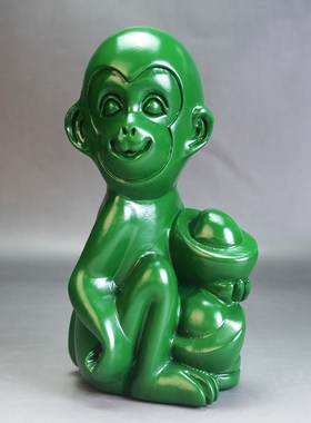 绿色木雕猴子摆件三合十二生肖猴实木猴家居办公室装饰工艺品送礼