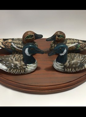 木鸭子玩具创意客厅装饰品木制鸭子摆件一对姻缘卧室手工鸭子摆设