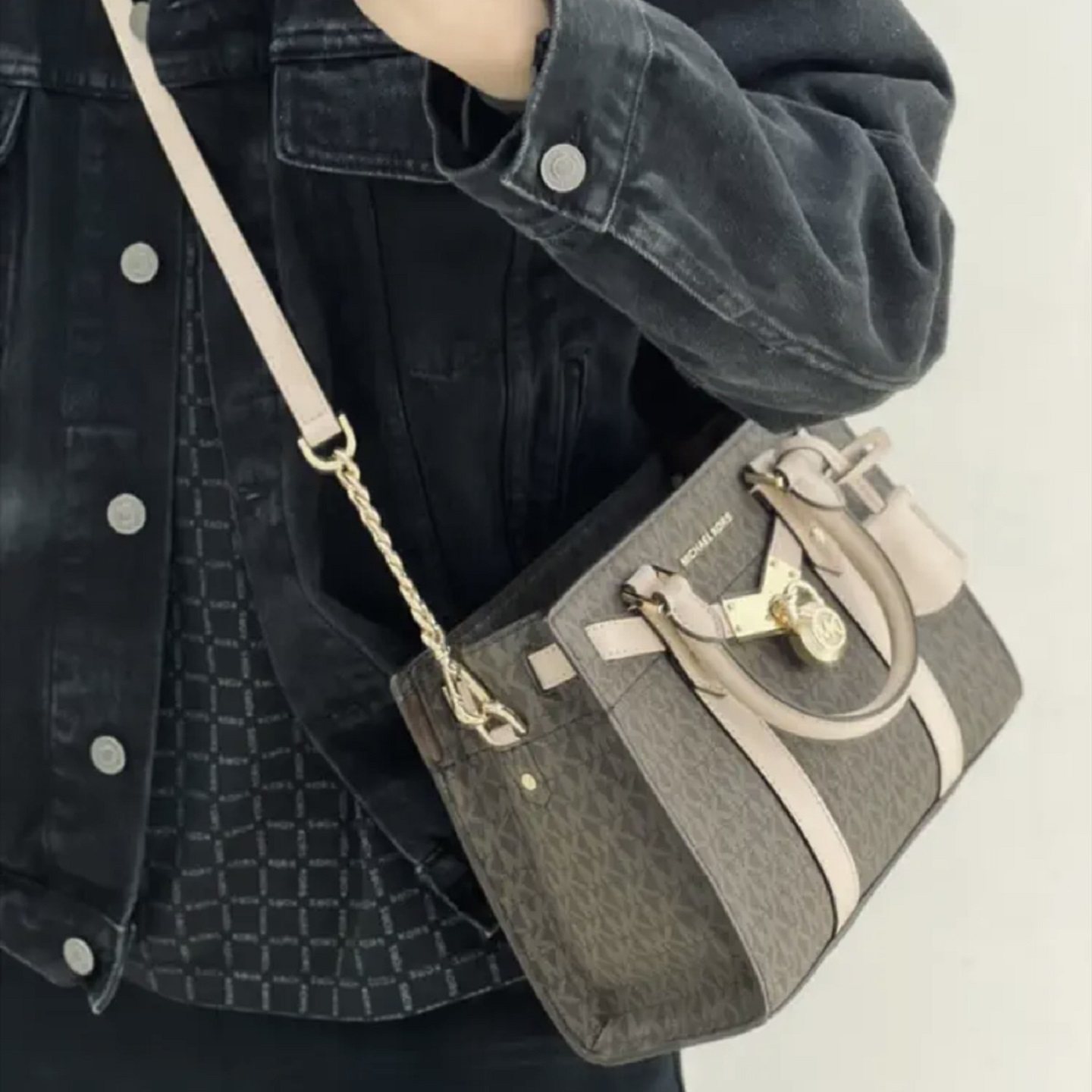 正品代购MK女包Hamilton手提真皮老花小方包斜挎包时尚百搭,淘宝优惠券,粉丝福利购,淘宝优惠卷