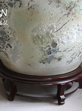 木头底座搭配水缸花盆装饰庭院客厅摆件放置民宿酒店摆件托盘鱼缸