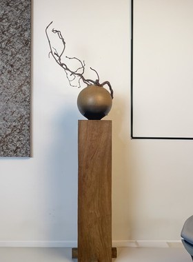 侘寂风实木墩底座中古风柱子雕塑台客厅茶室玄关木雕民宿复古摆件