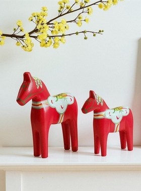 瑞典达拉红马手工木马摆件马年家居客厅酒柜装饰品红色喜庆生肖马