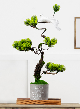 摆件国风田园风山水盆景造景酒柜摆放仿真花鸟创意境客厅房间酒店