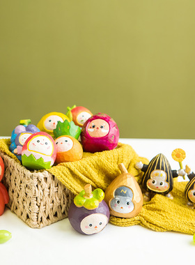 木制手工工艺品创意蘑菇摆件卡通能量站桌面摆件可爱萌新水果摆件