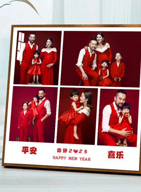 实木儿童婚纱照全家福四宫格洗照片打印加相框拼图定制正方形挂墙