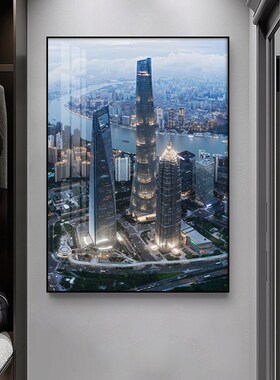 上海城市风景装饰画建筑画夜景广州深圳酒店挂画入户玄关画落地画