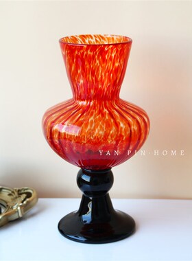 洒金琉璃高脚复古中古法式高级艺术防风灯花瓶装饰插花摆件装饰花