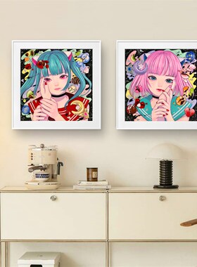 巽千沙都甜兔糖果少女潮流艺术版画可爱卡通人物装饰画卧室挂画