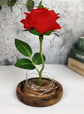玻璃罩玫瑰花永生花情人节LED发光礼品求婚婚房装饰摆件火树银花