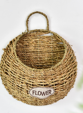挂篮壁挂花盆草编墙壁装饰吊篮编织花篮花框框子仿真花吊花假花藤