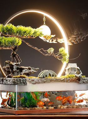 流水摆件招财鱼缸循环水生财客厅中式玄关办公室桌面乔迁开业礼品