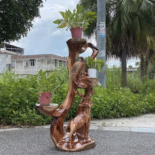 天然实木樟木花架实木盆景落地架木雕工艺品根雕办公室客厅摆件 - 图1