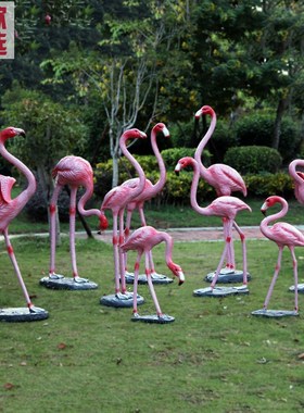 创意动物落地摆件仿真火烈鸟公园庭院商场装饰景观雕塑树脂工艺品