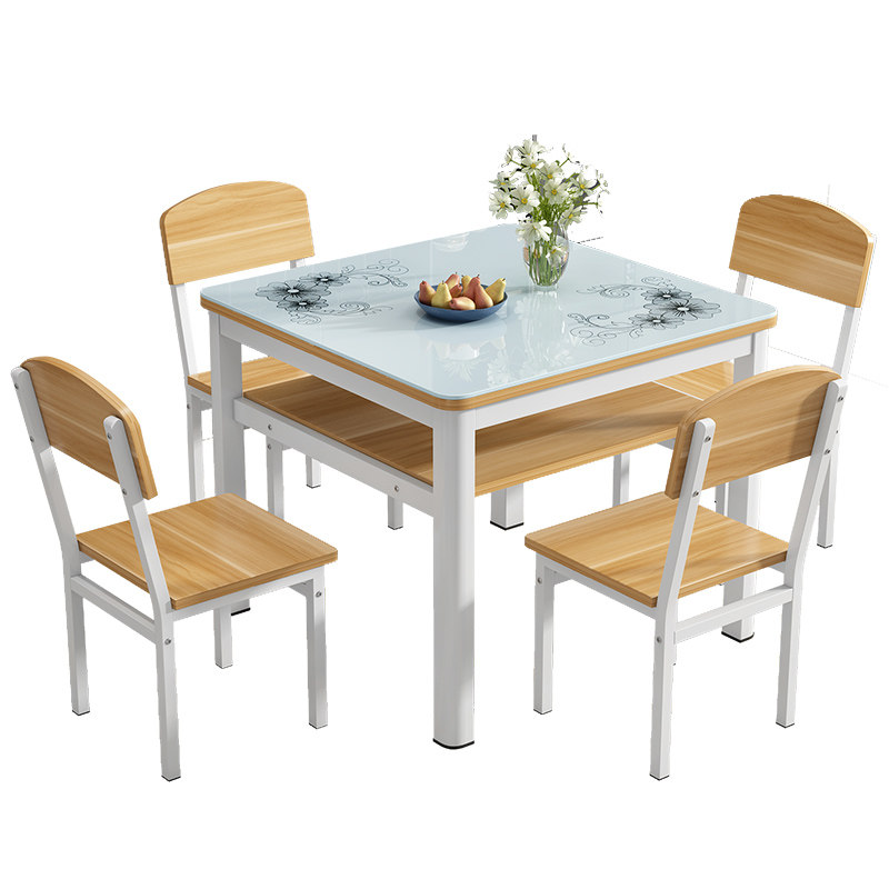 正方形餐桌椅组合小户型钢化玻璃吃饭桌时尚双层四方桌家用小桌子,淘宝优惠券,粉丝福利购,淘宝优惠卷