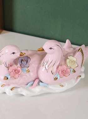 百年好合鸳鸯戏水鸳鸯摆件一对夫妻和睦喜庆家居卧室床头装饰品