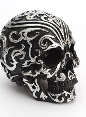 创意祥云雕花骷髅头摆件复古哥特风装饰道具万圣节摆饰树脂工艺品