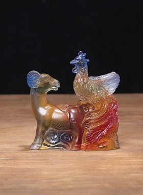 属马2022虎年吉祥物丹凤朝羊摆件生肖马水琉璃招财客厅办公室摆设