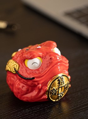 创意国潮招财金蟾摆件家居办公室玄关桌面装饰陶瓷三足蟾蜍工艺品