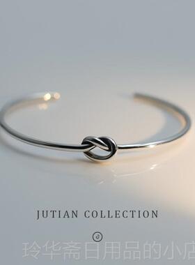 高档JTIA小N众设计US925纯银细手镯女简约打结开口细手学生闺蜜环