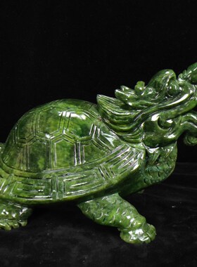 天然玉石招财纳福一体龙龟摆件保平安龙头龟中式客厅办公室装饰