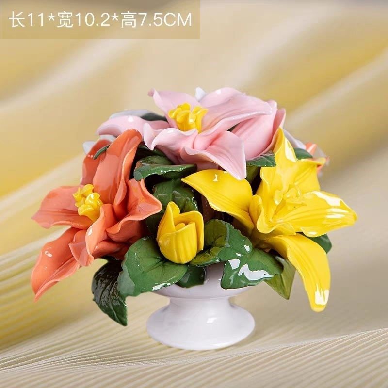 迷你陶瓷手工小花篮非遗纯手工捏花玫瑰少女心礼品小摆件客厅饰品,淘宝优惠券,粉丝福利购,淘宝优惠卷