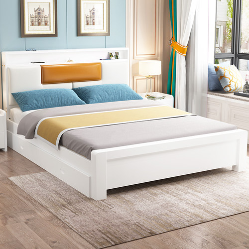 全实木床现代简约1.8米双人床主卧1.5米出租房屋家用经济型单人床 - 图0