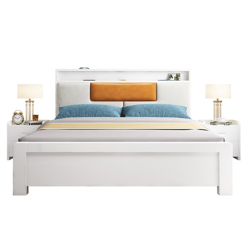 全实木床现代简约1.8米双人床主卧1.5米出租房屋家用经济型单人床 - 图1