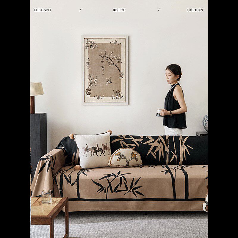【孤品35折】蜡笔派中式古典类羊绒月下竹影沙发盖布四季沙发套,淘宝优惠券,粉丝福利购,淘宝优惠卷