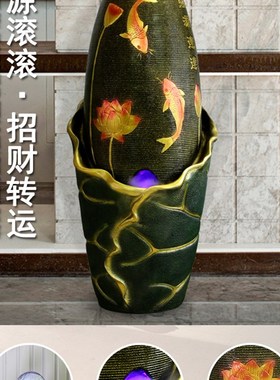 落地流水摆件鱼池循环水池过滤器仿真假山石头石磨庭院田园水景
