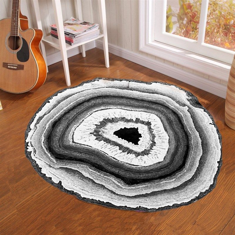 Geometric abstract round carpet, imitation wood grain print bedroom bay window hanging chair carpet, bathroom non-slip floor mat