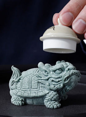 国风青砂石招财龙龟摆件茶宠创意客厅书房茶室水族鱼缸造景装饰品