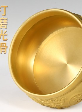 纯黄铜聚宝盆铜摆件中式客厅办公室存钱罐铜米缸桌面大号葫芦朋友
