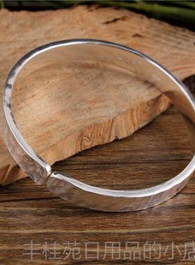 正品足银锤纹纯工9敲打定制精致锤侣子99纯手银男女情款银手镯磨