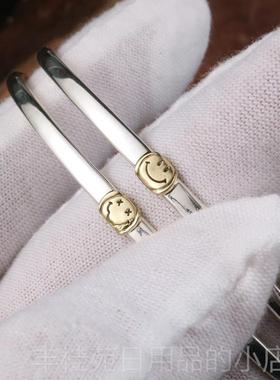 正品amp J款apan经典涅细盘笑脸手镯男口女925纯银开情侣手链手环