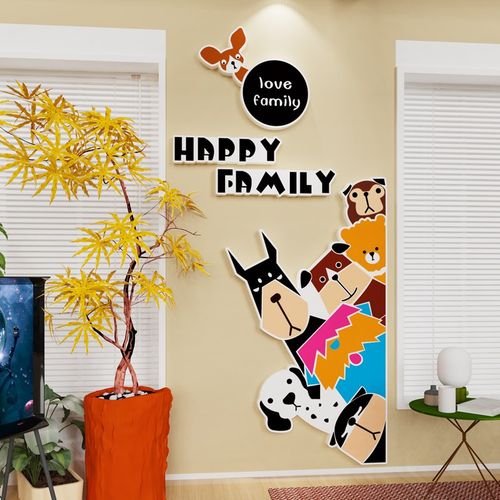 卡通狗狗3d立体墙贴纸壁画儿童房间布置餐客厅民宿装饰幼儿园环创 - 图1