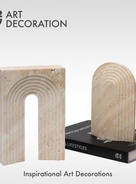 意大利洞石几何体摆件现代抽象建筑模型雕塑样板间书柜酒柜装饰品