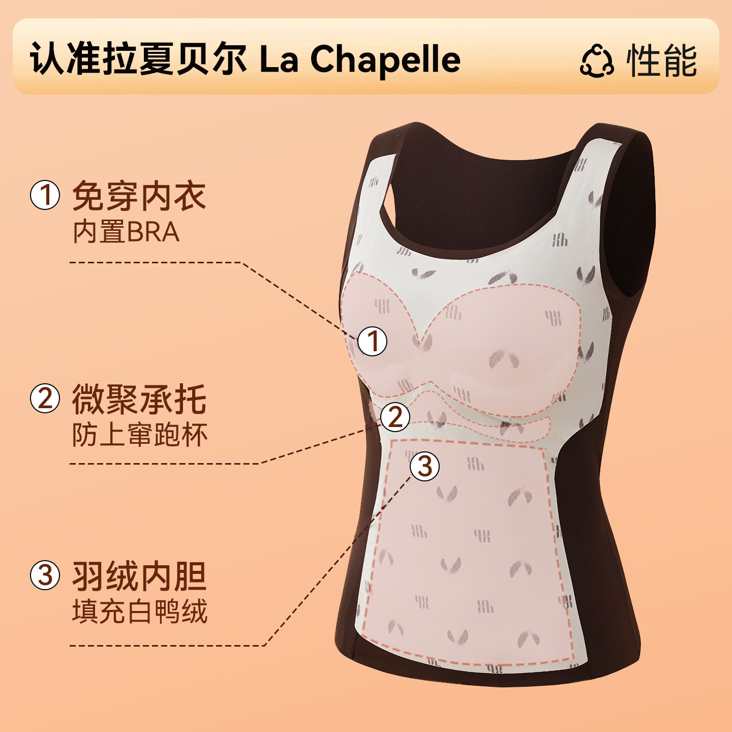 拉夏贝尔鸭绒保暖背心女2026新款自带胸垫免穿文胸一体式打底内衣,淘宝优惠券,粉丝福利购,淘宝优惠卷
