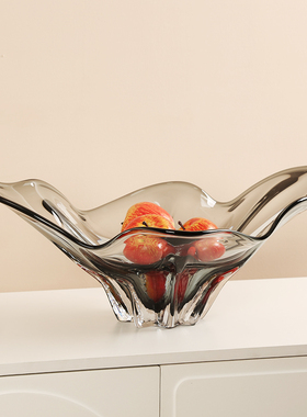 特厚琉璃大水果盘摆件现代简约客厅样板间酒店茶几桌面收纳糖果盘