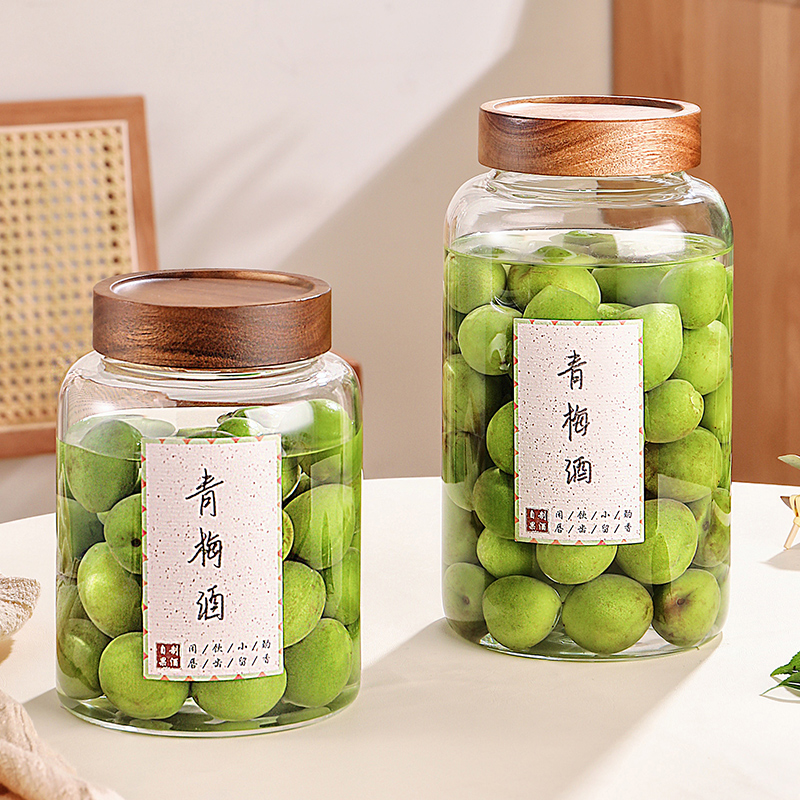High-end lead-free green plum wine bottle glass household sealed wine tank special empty bottle wine bottle barrel fruit wine jar