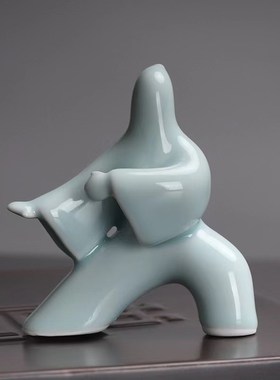 青瓷功夫打太极拳人物6式陶瓷可爱家居玄关客厅书房装饰礼品摆件