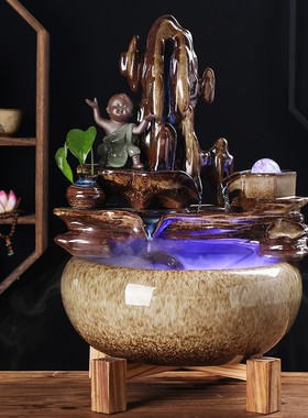 招财流水摆件循环水鱼缸家居客厅办公桌玄关装饰品开业乔迁礼品