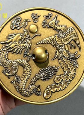 新款黄亮婚庆龙凤铜镜小怀镜结婚专用护身镜圆镜中式客厅桌面摆件