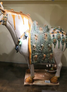 大师纯手工唐三彩三花马 陶瓷动物马装饰品 中式书房摆件艺术收藏