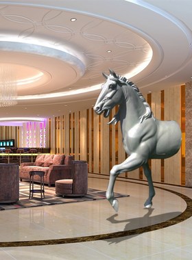 玻璃钢半身马雕塑创意穿墙马头酒店会所大厅招财景观壁挂装饰摆件