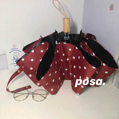 高档msho的 防紫外线波点伞森系风女复古ins黑防胶晒晴雨两用遮阳 - 图2
